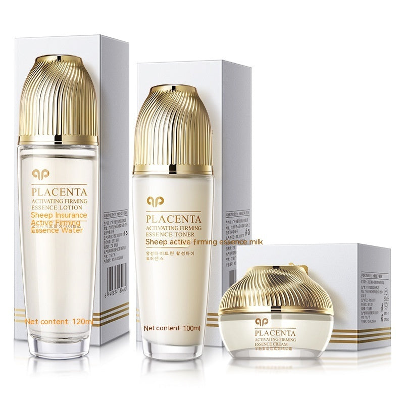 Sheep Placenta Active Toner & Lotion Skincare Set 4-piece collection with essence lotion and toner.