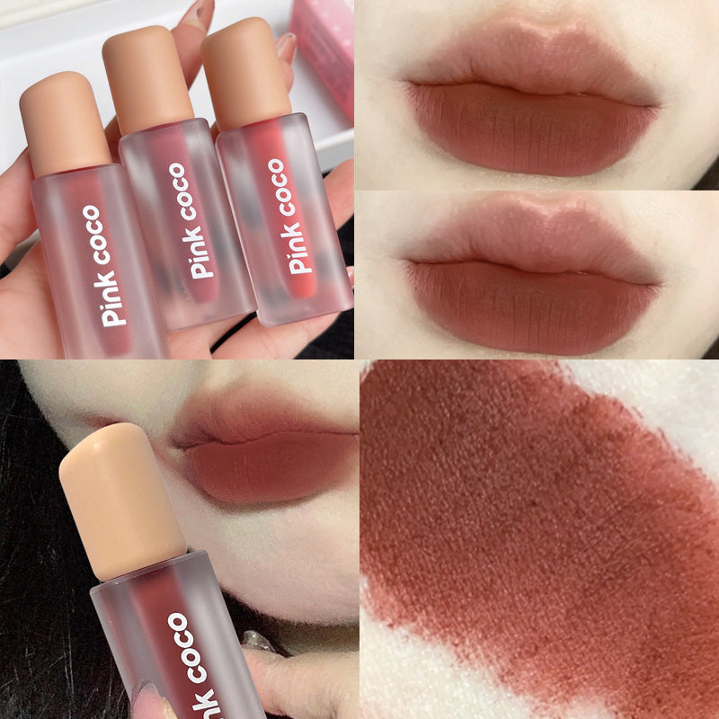 Close-up of matte lip mud lipstick finish