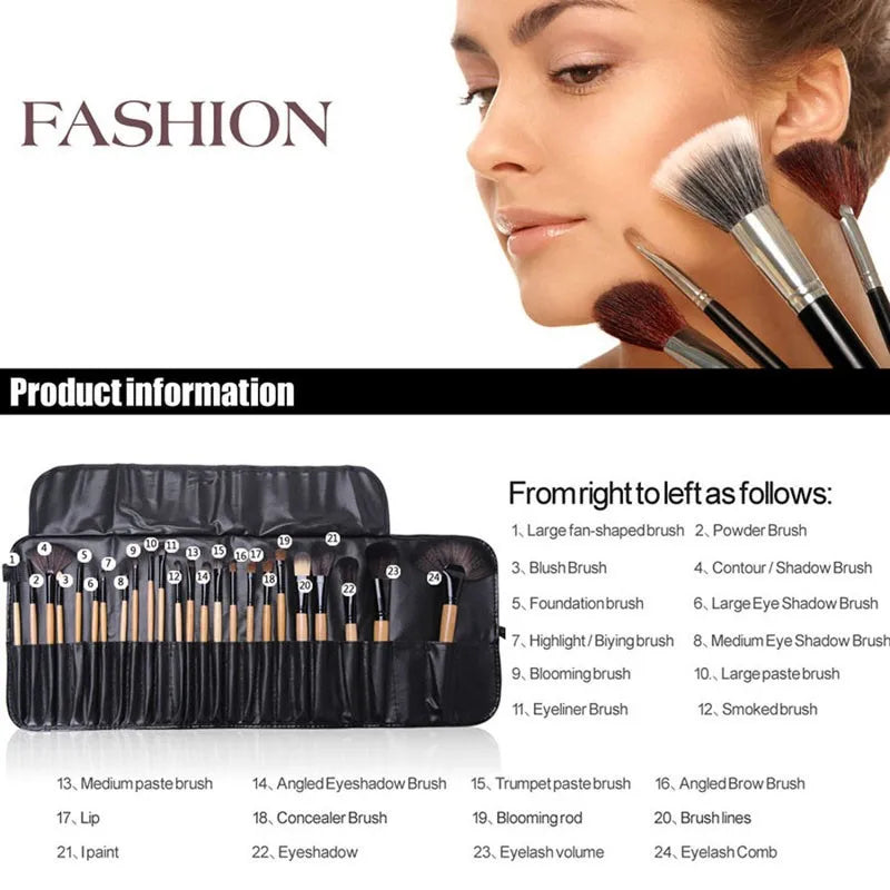 24-piece makeup brush set with bag packed