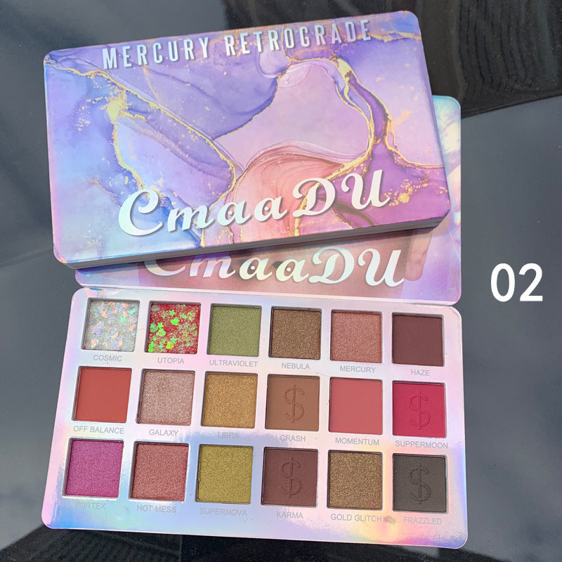 18-colour glitter eyeshadow palette open showing shade layout