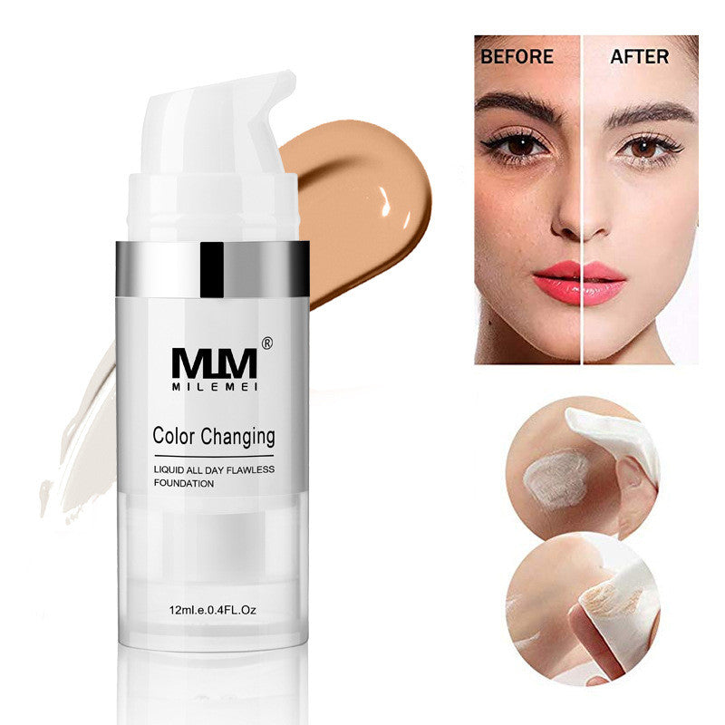 Applying concealer liquid foundation with fingertip