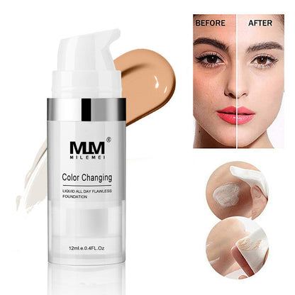 Applying concealer liquid foundation with fingertip