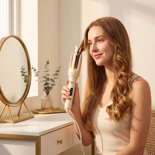 Automatic hair curler and waver iron in pink