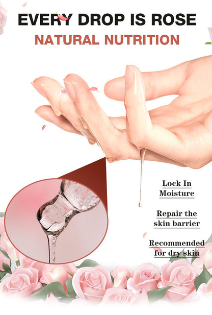 Applying rose facial serum to skin