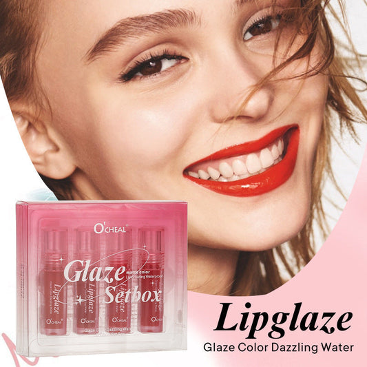 Model wearing long-lasting smudge-proof lip tint