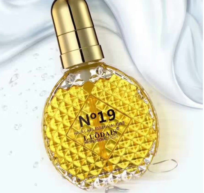 Leave-in hair serum bottle close-up detail