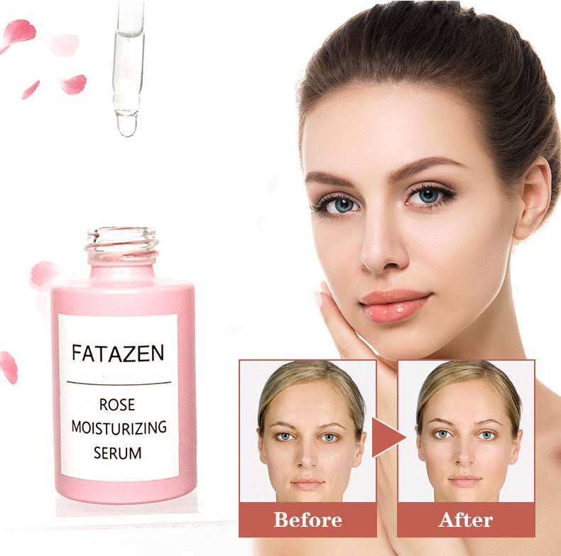 Rose facial serum held in hand for size reference